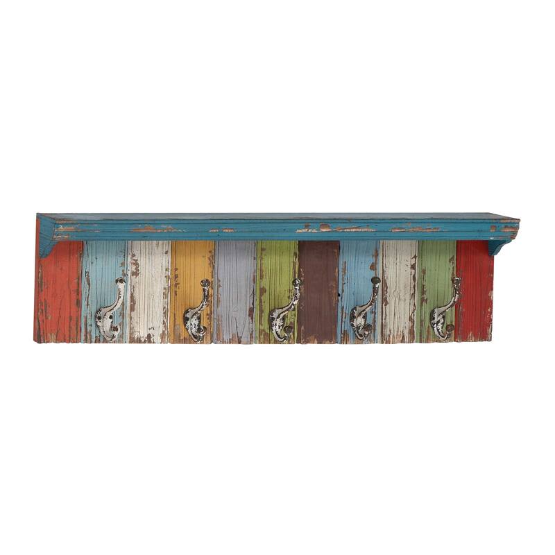 Multi Colored Wood 10 Hangers Wall Hook - 35 x 5 x 9