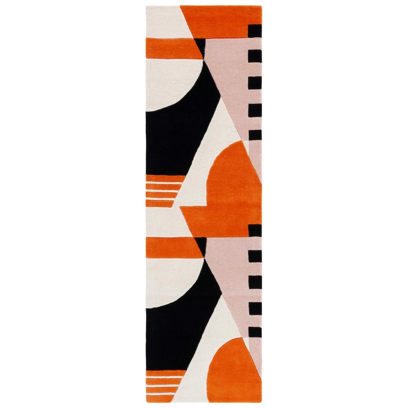 SAFAVIEH Handmade Rodeo Drive Willow Mid-Century Modern Abstract Wool - 2' 3" x 8' - Ivory/Rust - Runner