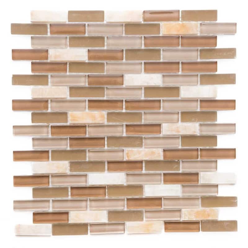 Victory Brick 1x3 Glass Linear Mosaic Tile - Wall, Backsplash - 4 x 4 Sample - Beige
