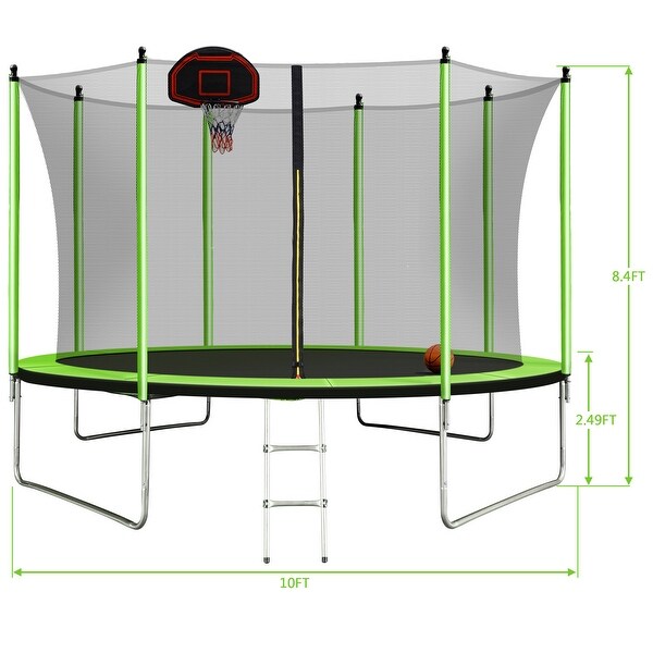 10FT Trampoline with Basketball Hoop Inflator Ladder Inner Net Green Bed Bath Beyond 35757055