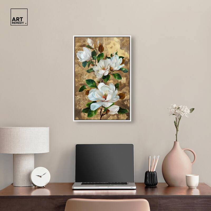 Guilded White flora Canvas by Art Remedy