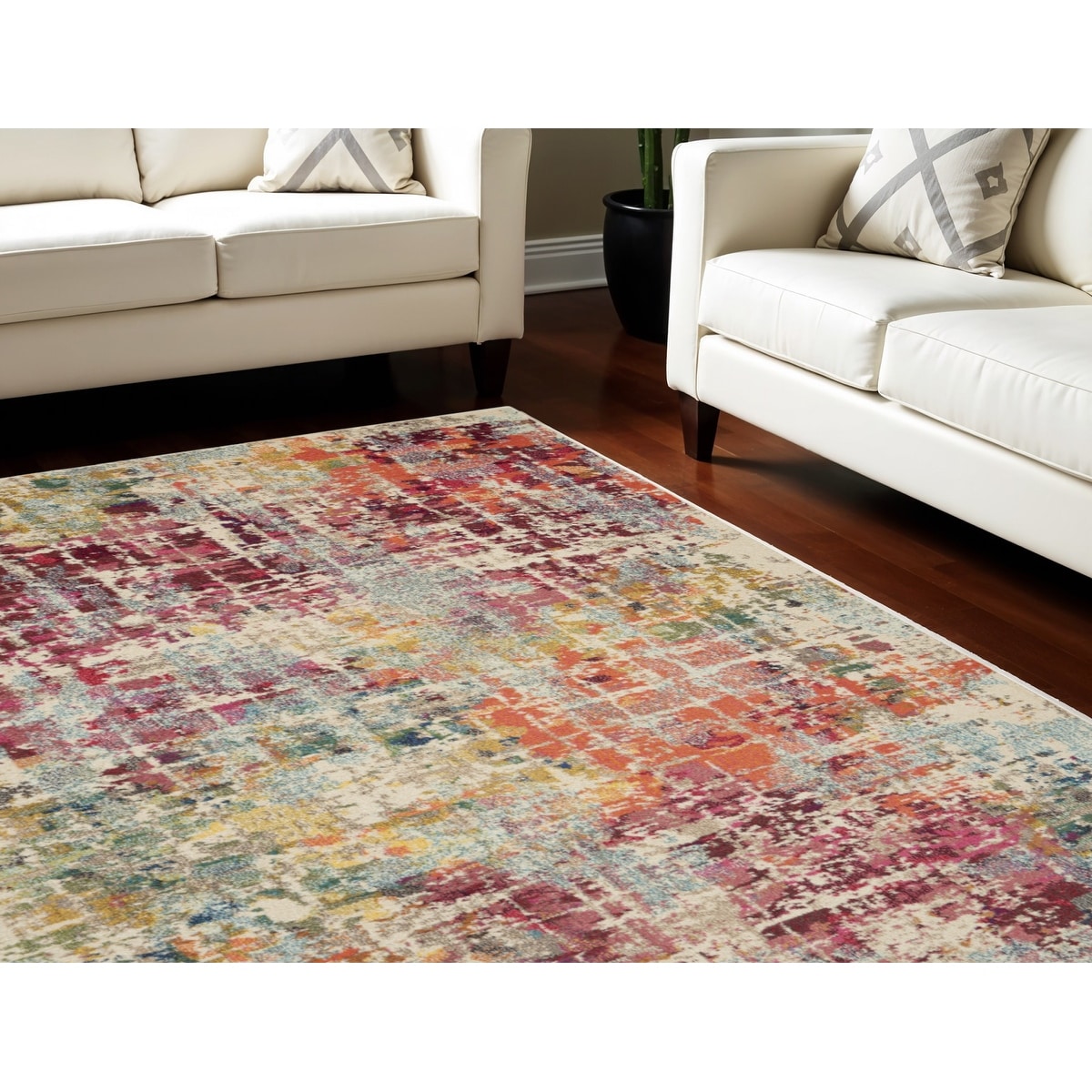 Power Loomed Distressed Abstract Modern Non Skid Stain Resistant Area Rug - 115' X '79' X '0.5