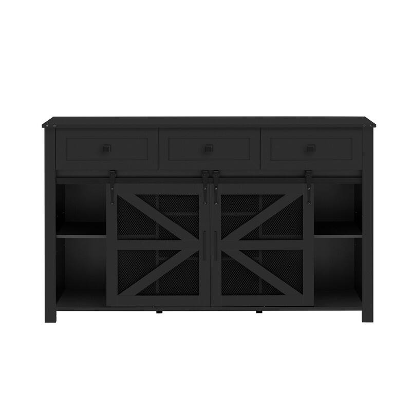 Farmhouse 55" Sideboard with 2 Sliding Barn Doors and 3 Drawers for Stylish Home Storage Solution