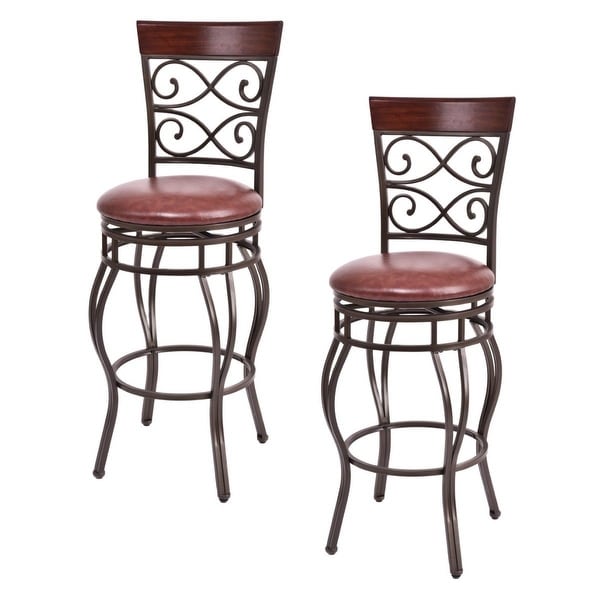 Wooden Round Bar Stool Vintage Pub Seat Retro Metal Frame Wood Top Chair New US 