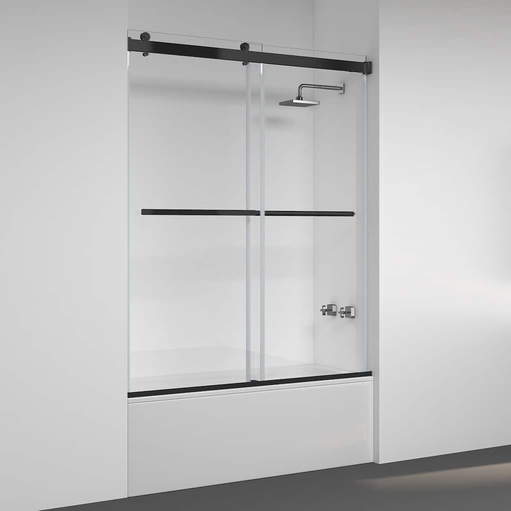 Spezia 60" W x 58" H Double Sliding Frameless Tub Door in Matt Black - 60" W x 58" H