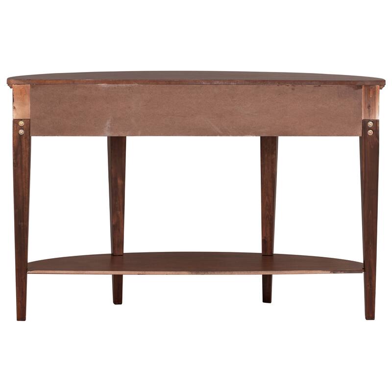 Half Moon Console Table with 3 Storage Drawers, Wood Sofa Table with Round Handles, Narrow Hallway Table with 1 Bottom Shelf