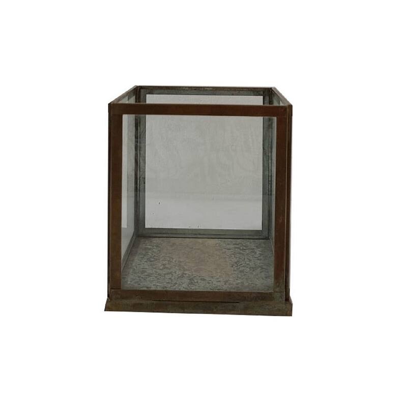 Small Aged Antique Candle Holder Iron & Glass H 7" - AGED ANTIQUE