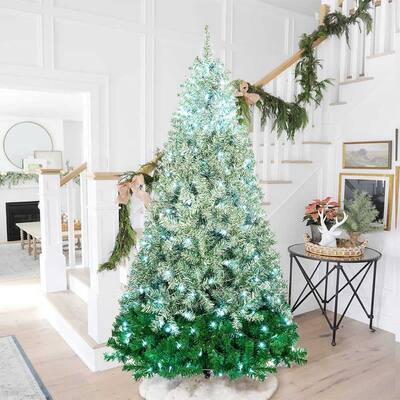7.6FT Pre-Light Christmas Tree, Special Green Xmas Tree, 300 Lights - 7.6FTx3.8FT