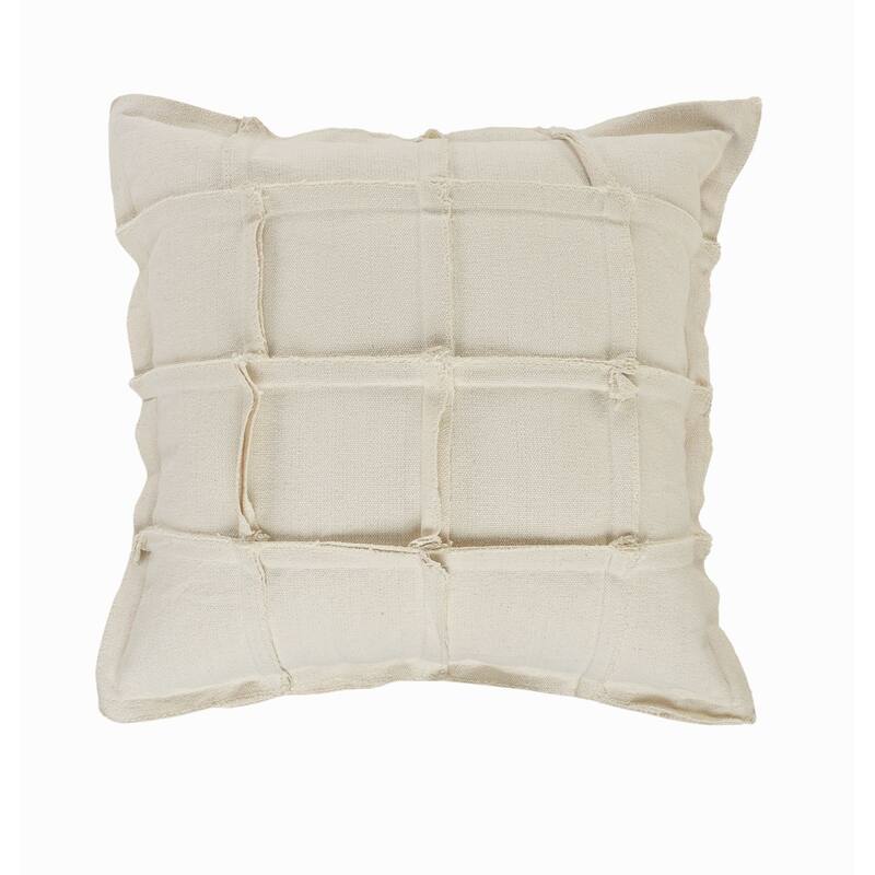 20" Beige Solid Embroidered Ribbon Square Throw Pillow