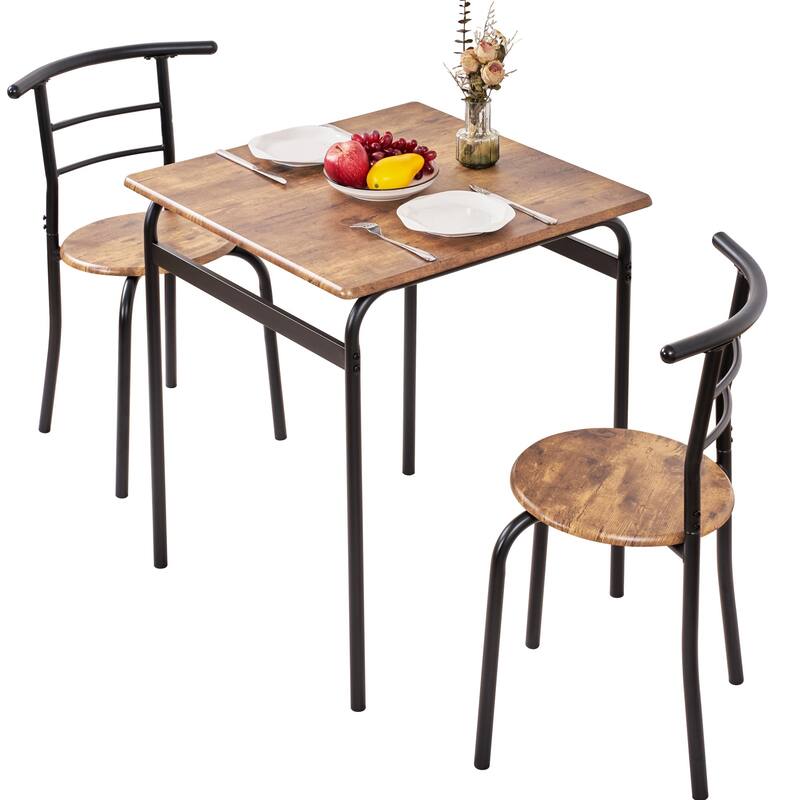 VECELO 3-Piece Compact Dining Set Space Saving 26.4" Square Table & Nesting Chairs Black Curved Frame & Round Back Chairs