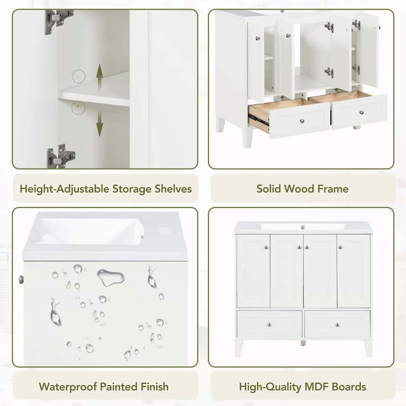 36'' Freestanding Bathroom Vanity with Resin Sink Combo
