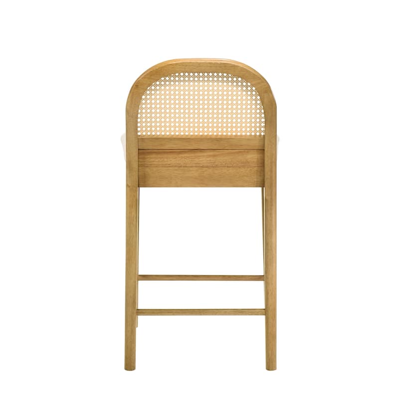 Lucio Modern Farmhouse Wood Counter Height Kitchen Bar Stool with White Boucle Fabric Upholstered Seat