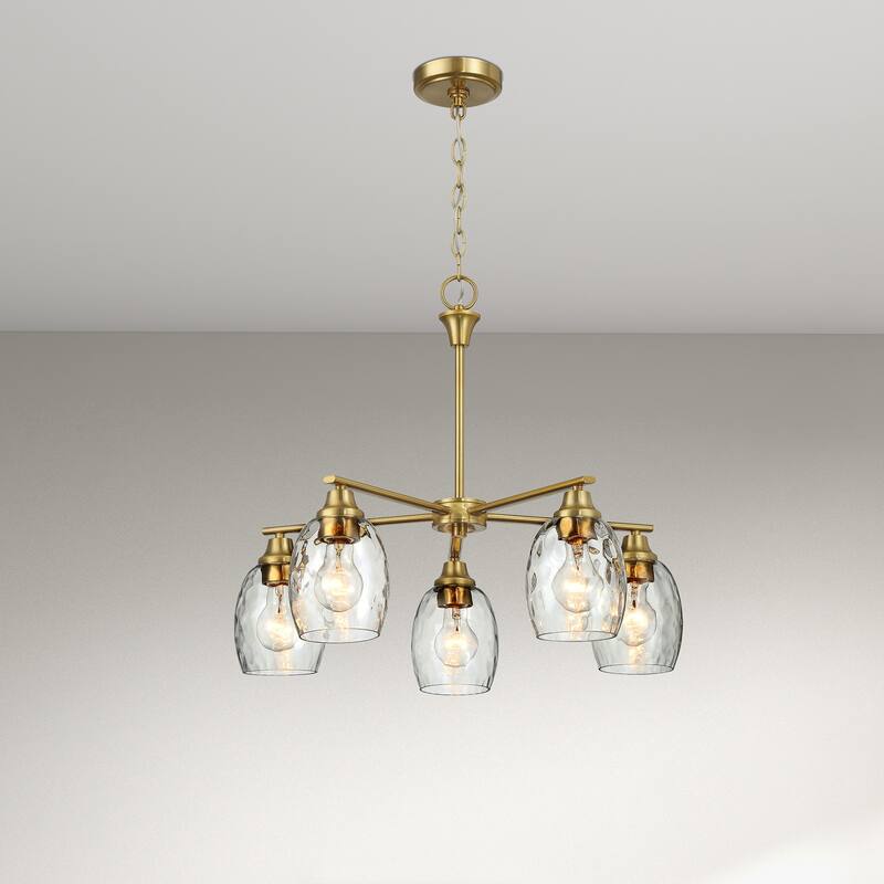 Emar Gold Brass 5-Light Chandelier with Clear Water Glass Shades