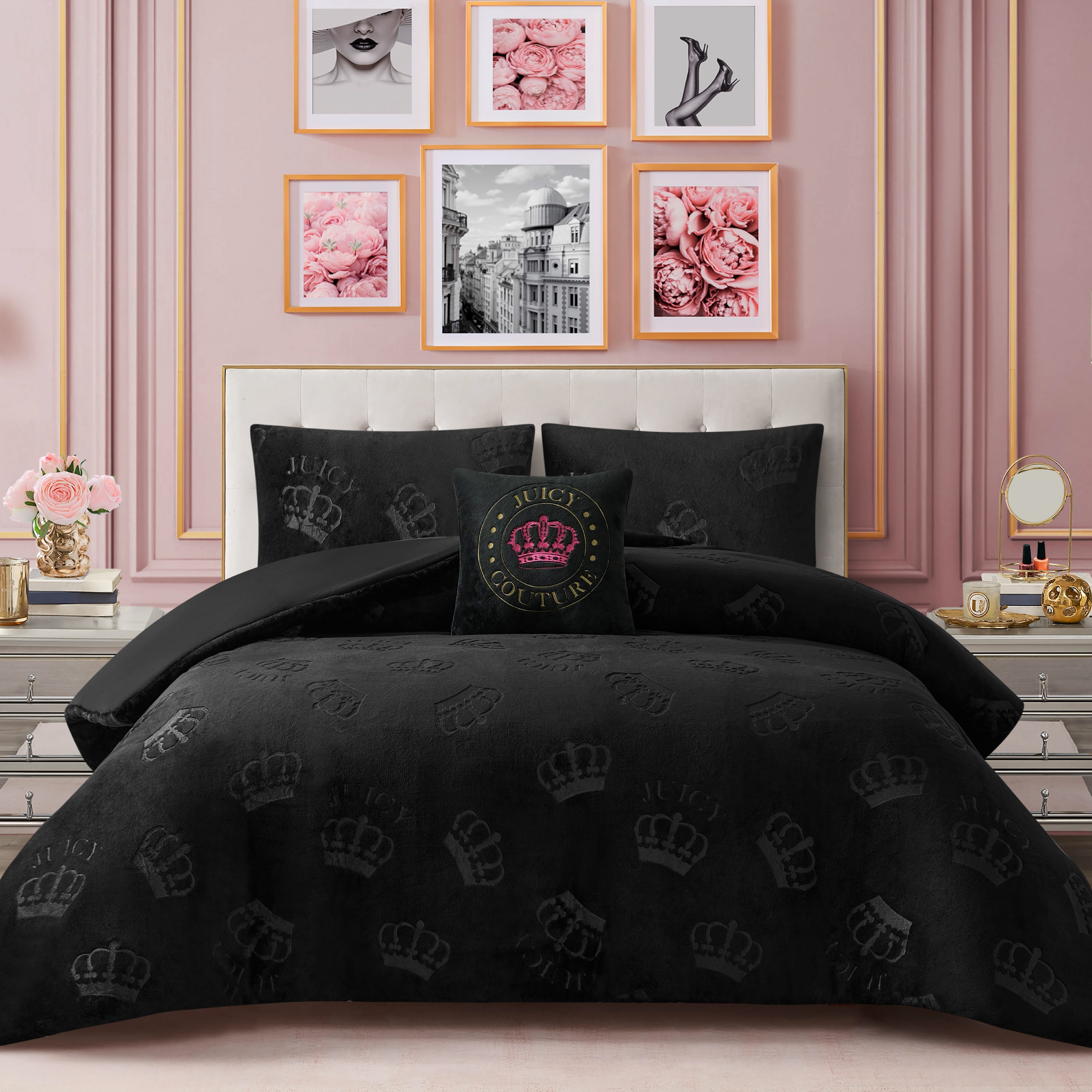 Juicy Couture Embossed Plush Crown Comforter Sets