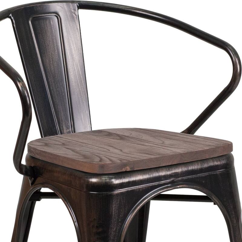 4 Pk. Metal Chair with Wood Seat and Arms