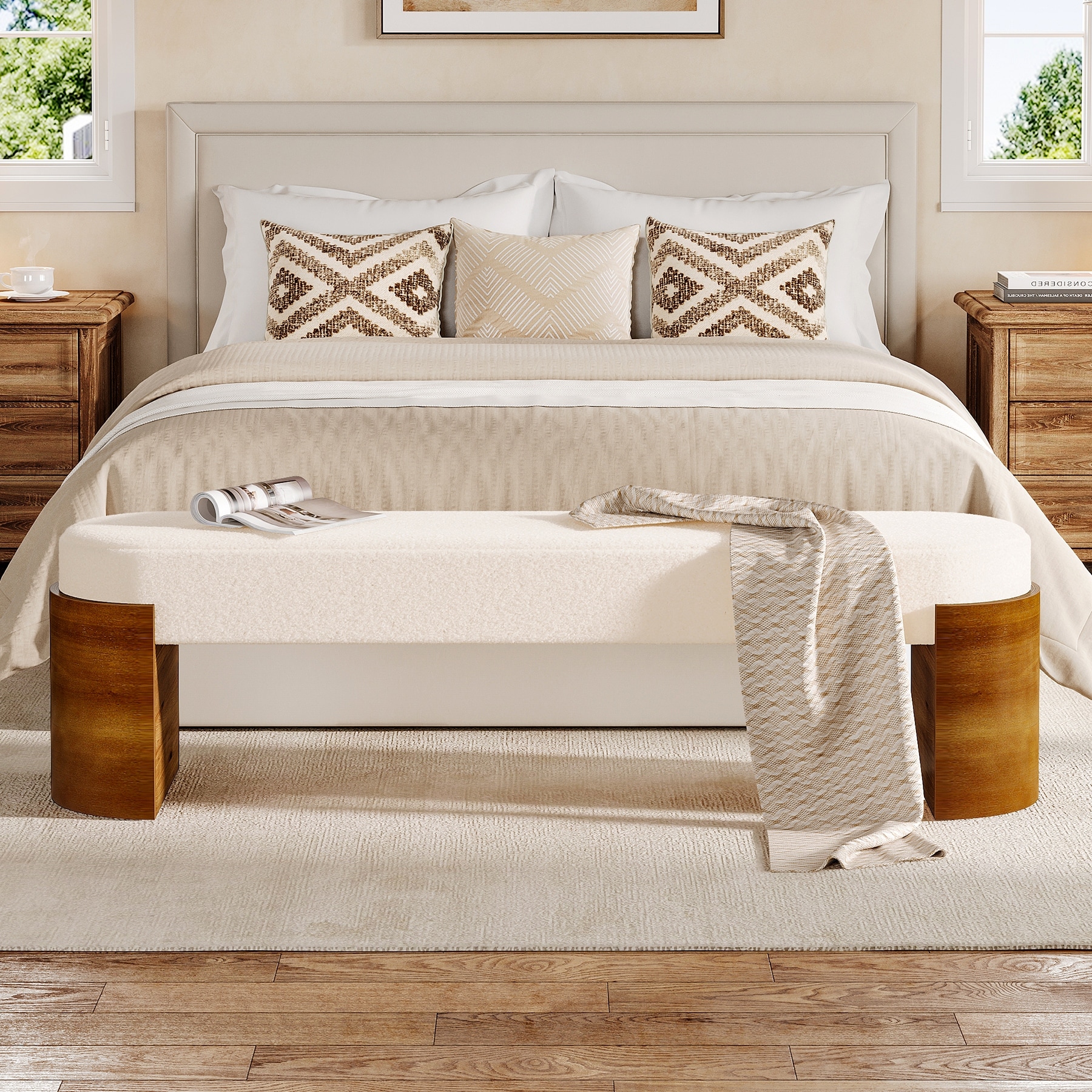 59" Upholstered End of Bed Bench with Faux Lambswool Fabric