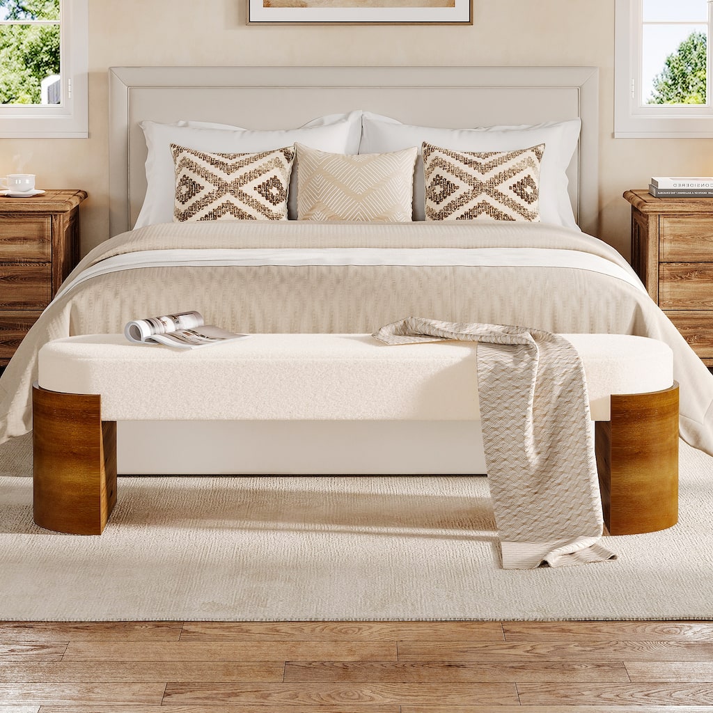 59" Upholstered End of Bed Bench with Faux Lambswool Fabric