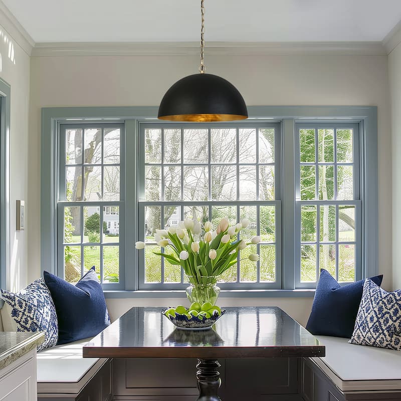 Modern Industrial 1-Light Oversized Black Gold Pendant Semi-Circular Design Chandelier for Dining Room