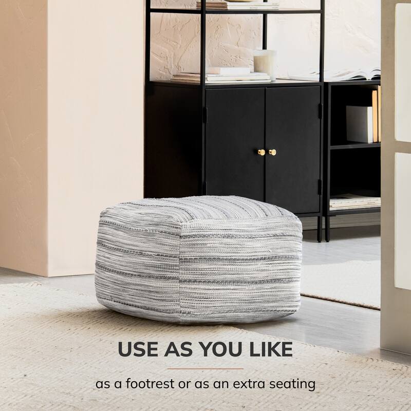 Jani Joya 22 x 22 x 16 Square Gray Pouf Ottoman - Handmade Footrest for Living Room, Bedroom