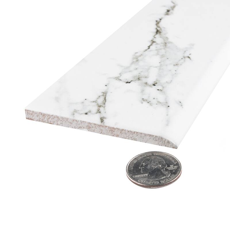 Merola Tile Timeless Calacatta Battiscopa 3-1/8" x 12-3/4" Ceramic Wall Trim - (1 Tile)