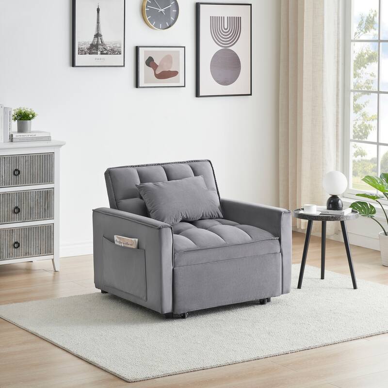 Dark Grey Convertible Sofa Bed with Adjustable Back and Wheel