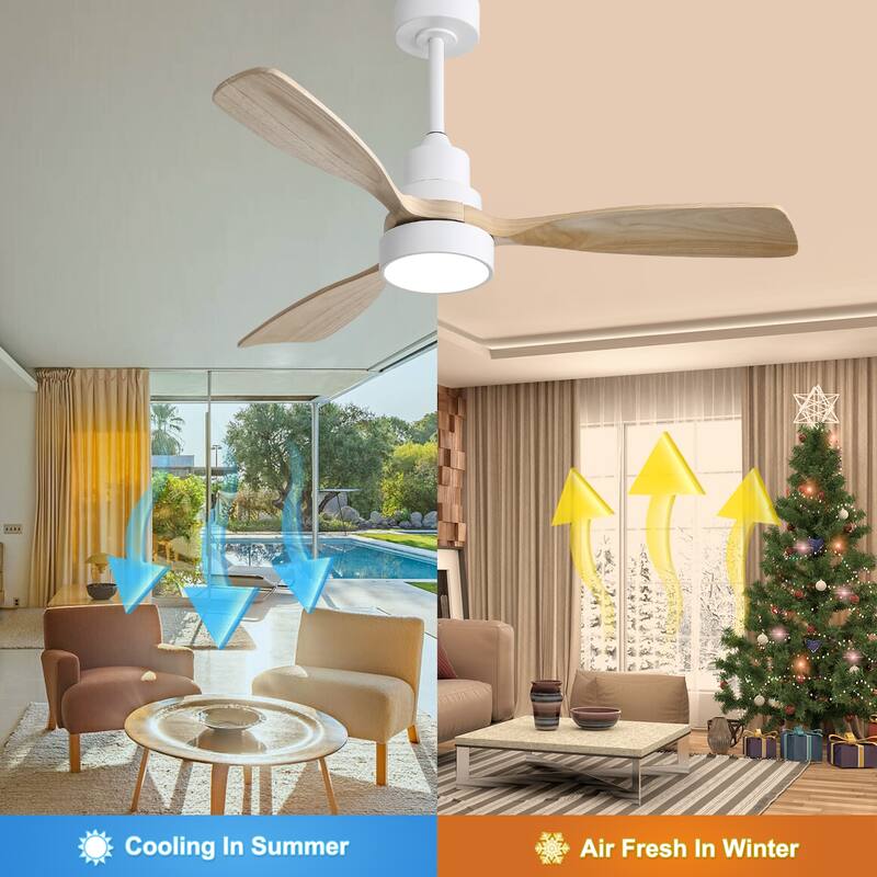 48 Inch Indoor Ceiling Fan Light Chandelier with 3 Solid Wood Blades & Remote Control, 6-speed Reversible Ceiling Fan - White