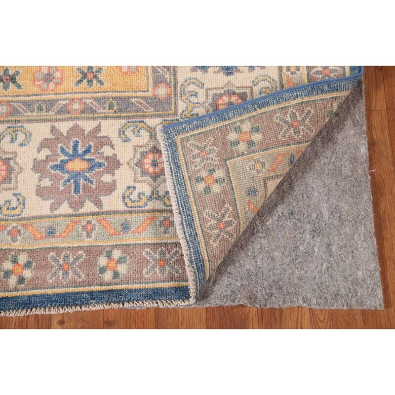 Geometric Blue Kazak Living Room Area Rug Hand-Knotted Wool Carpet - 6'8" x 9'9"
