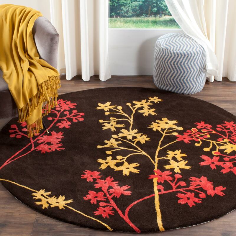 SAFAVIEH Handmade Soho Yessenia N.Z. Wool Rug - 8' Round - Brown/Red