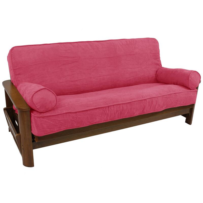 Microsuede Full-Size 8-10 Inch Thick Futon Cover Set with Two Bolster Pillows - Full - Bery Berry