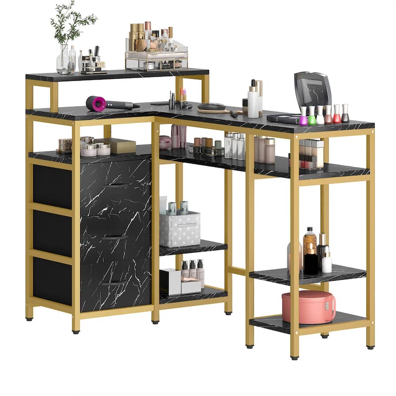 Moasis L Shape Nail Desk With Charger Station