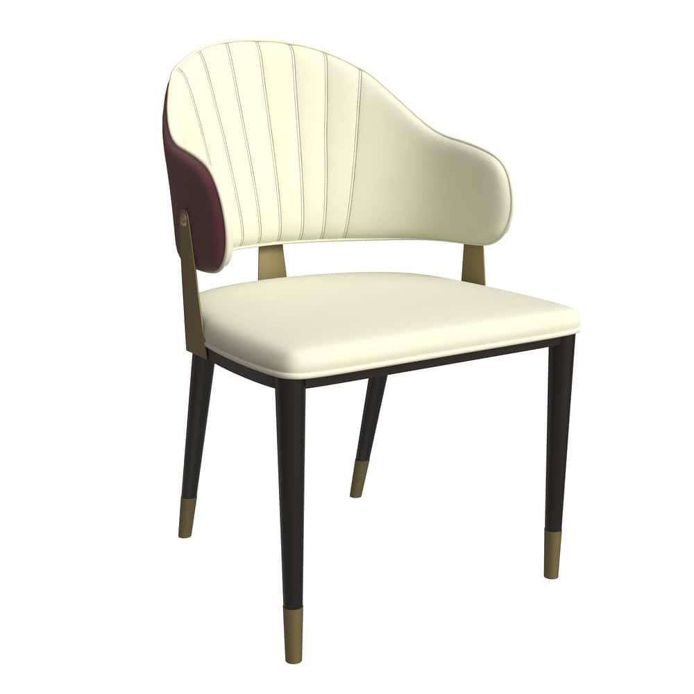 Aria Modern Ergonomic Leather Dining Chair with Iron Legs and Gold Accents Design Side Chair