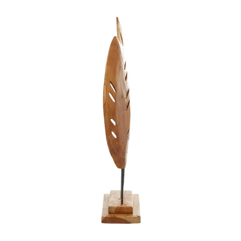 Brown Teak Wood Handmade Leaf Decorative Sculpture