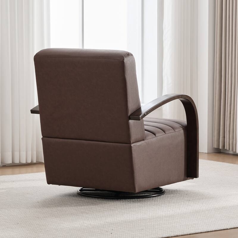30.3"W Upholstered Swivel Accent Chair with Solid Wood Armrests, Channel Tufted Lounge Chair Single Reading Sofa Chair