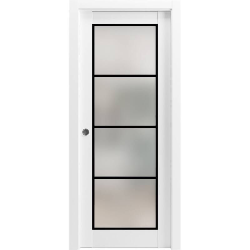 French Pocket Door 18 x 80 Planum 2132 White Silk Kit Trims Rail - White - 42" x 84"