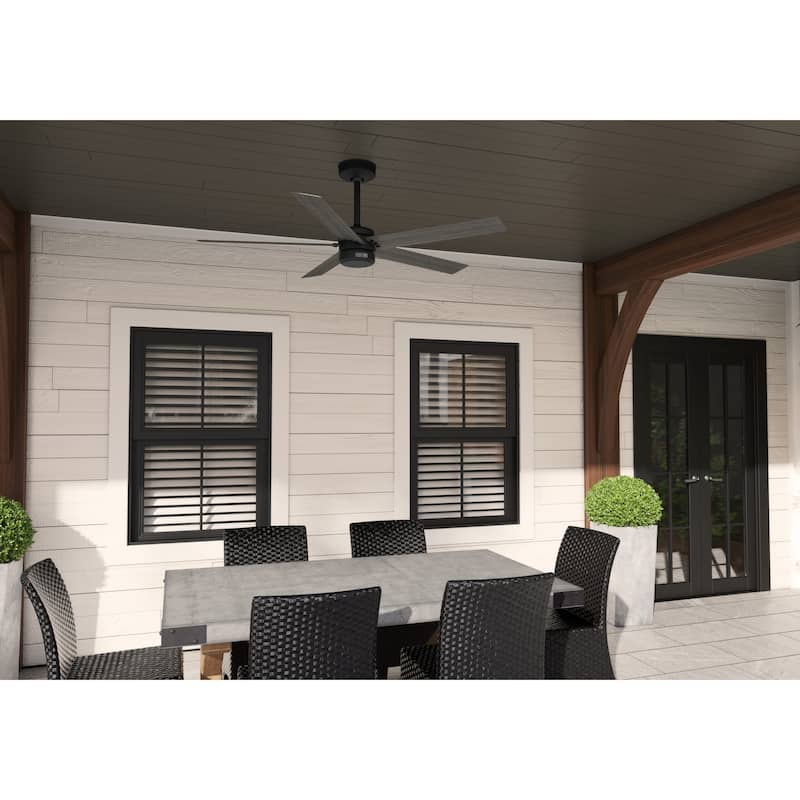 Hunter 52" Burton Outdoor Ceiling Fan and Wall Control - Farmhouse, Industrial, Transitional - Damp Rated - Exclusive SureSpeed!