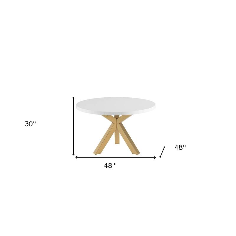 HomeRoots 48" White and Gold Wood and Metal Cross Leg Base Round Top Dining Table - 48.00 in. x 30.00 in. x 48.00 in.