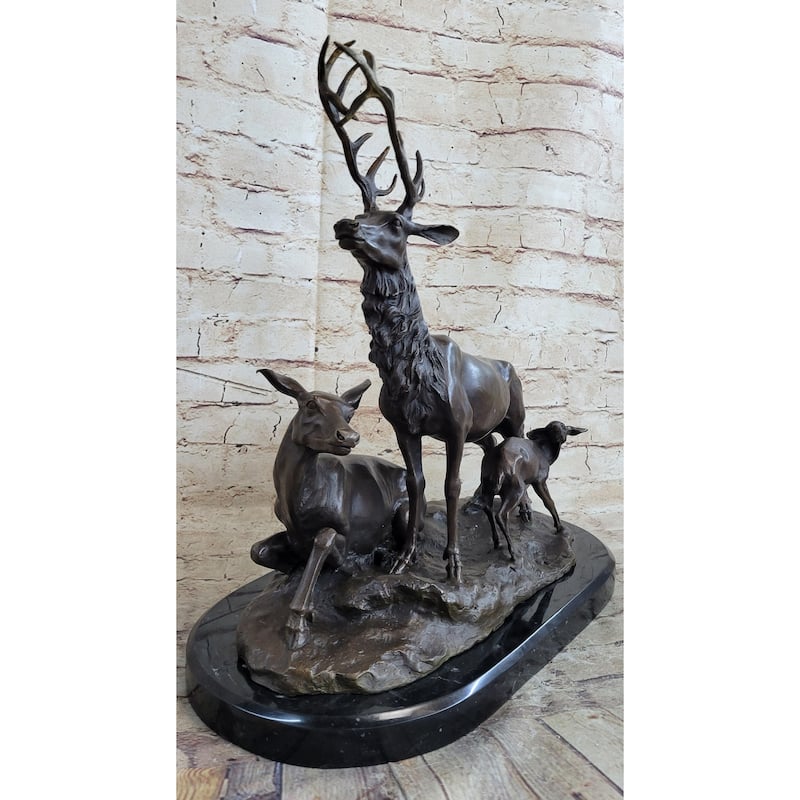 Bronze Marble Statue Elk Deer Caribou Buck Stag Lodge Sculpture Statue