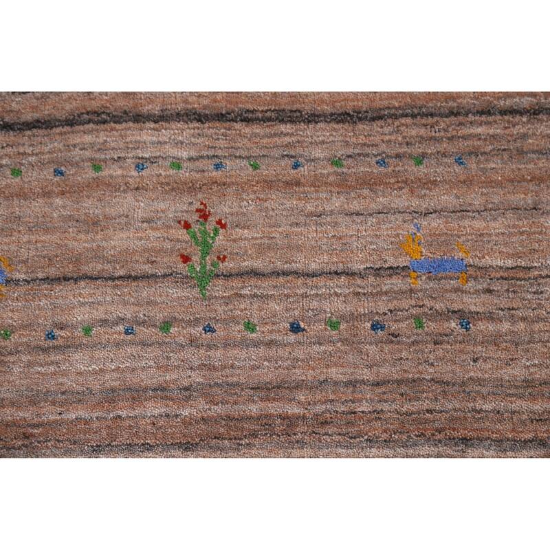 Hand Knotted Oriental 100% Wool Carpet Tribal Stripe Brown Gabbeh Area Rug - 4' 10'' X 3' 0''
