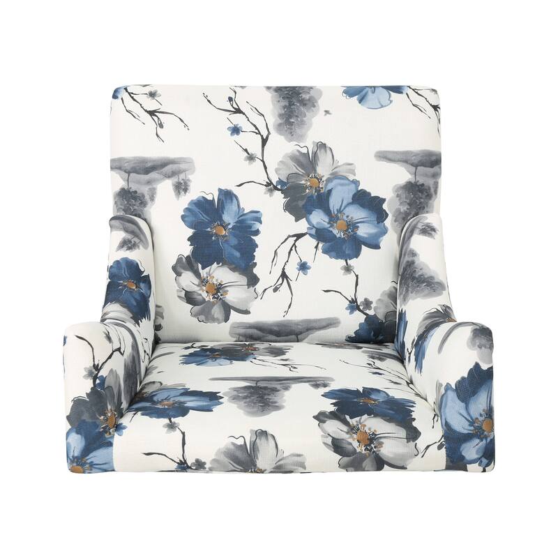 Beige +Blue Flower 28" High-Back Upholstered Club Chair