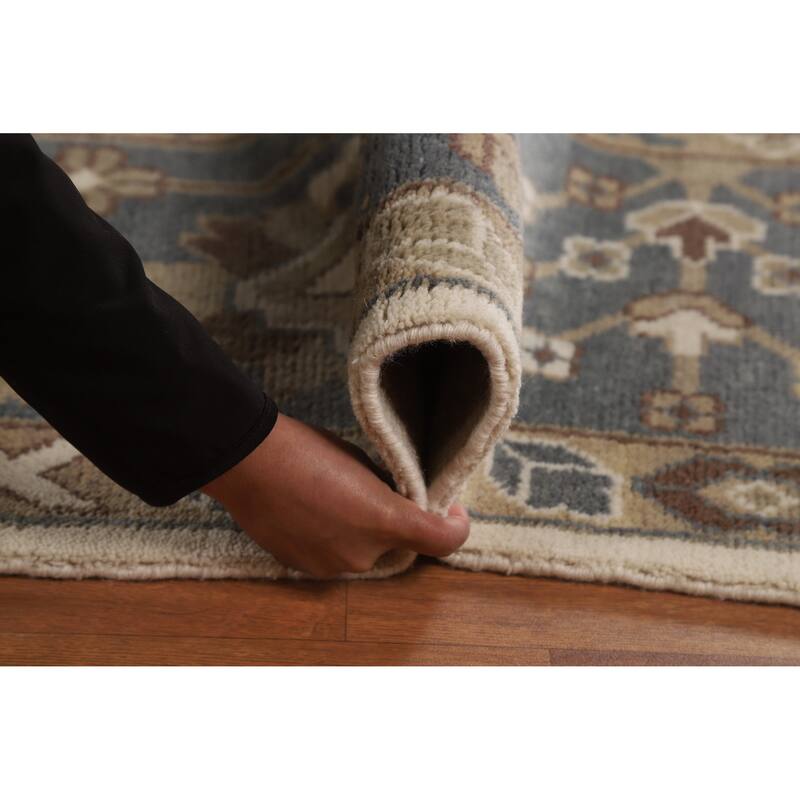 Ivory Oushak Indian Large Rug Hand-Knotted Wool Carpet - 10'0" x 14'1"