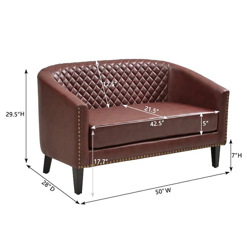 KINWELL 50"W Tufted Faux Leather Upholstered Small Loveseat Sofa