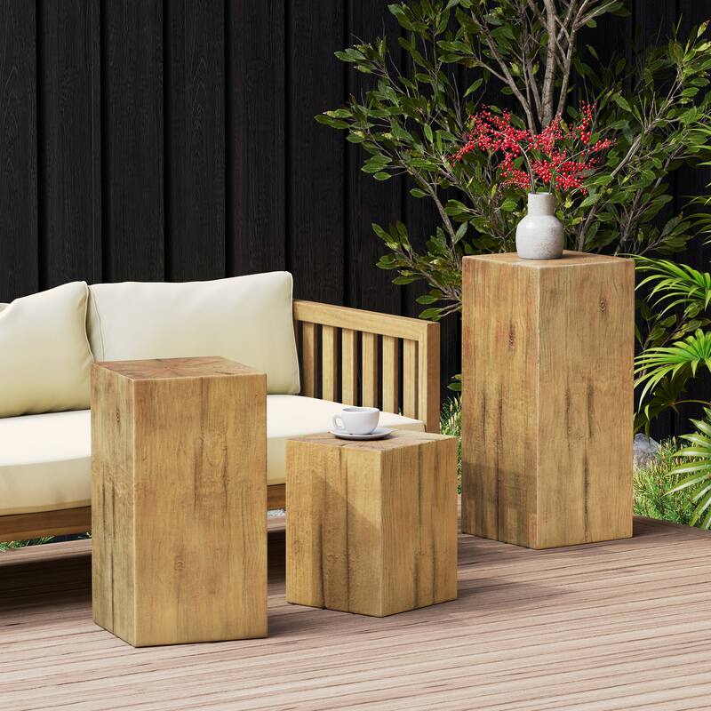 Christopher Knight Home - Blythe Outdoor Indoor Wood Look MGO Fiberglass 3 Piece End Table Set