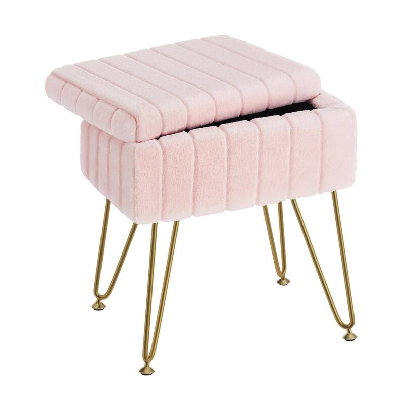Vanity Stool Chair with Storage, Ottoman Boucle Soft Padded Makeup Footstools Seat 1PCS - 12.2"D x 16"W x 18.9"H