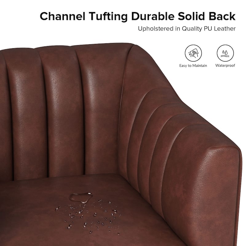 Alfons Industrial Leather Chair with Channel Tufting and Metal Leg by HULALA HOME