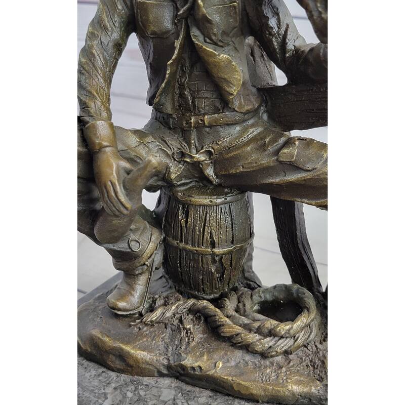 Cowboy Horse Sitting Having A Drink Bronze Statue Sculpture Country Western