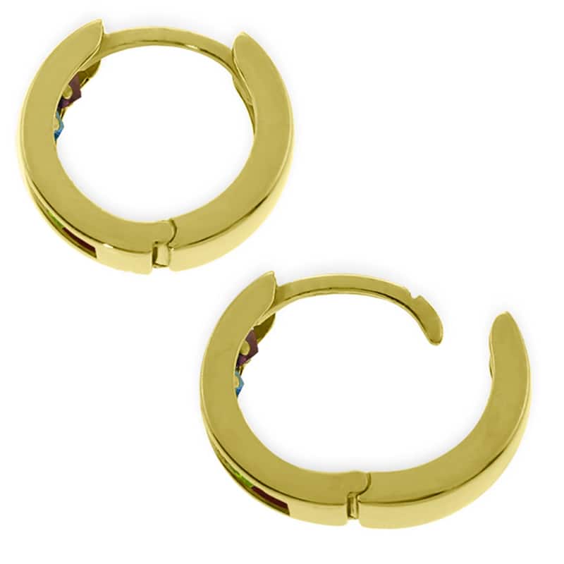 14K Solid Gold Elegant Hoop Huggie Earrings w/ Natural Multi Gemstones