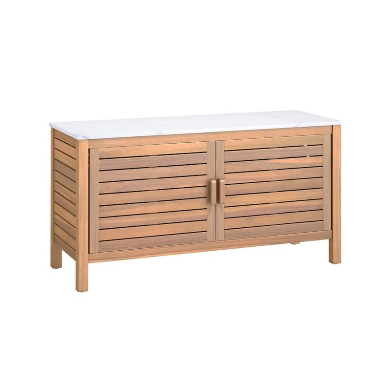 43" Outdoor Wooden Storage Cabinet with Adjustable Shelves and Faux Marble Top Soft-Close Hinges - 43" x 16" x 24"