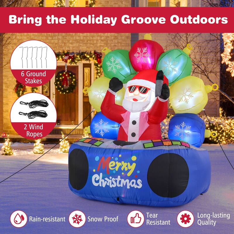 Gymax 6Ft Inflatable DJ Santa Blow up Christmas Party Santa Claus