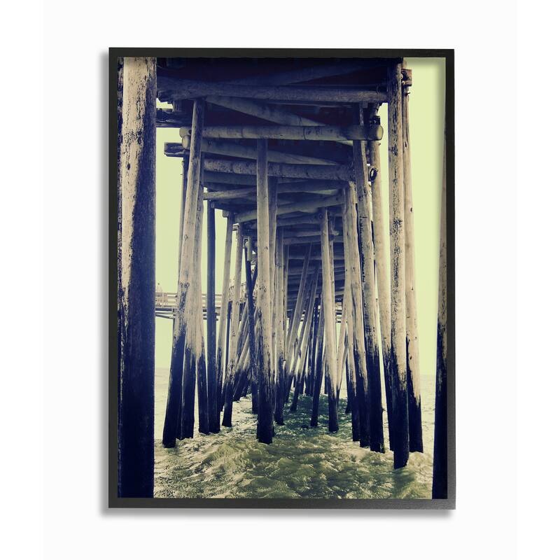 Stupell Wind Waves under Distressed Pier Antique Scene Framed Wall Art - Multi-Color - 16 x 20 - Black