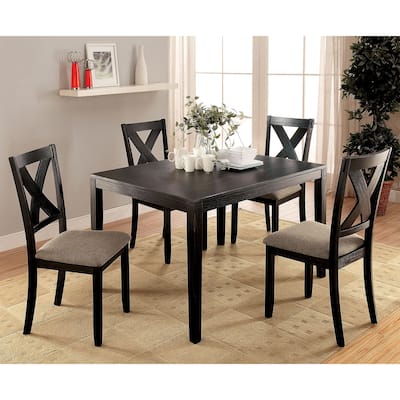Brushed Solid wood 5pc Dining Set Table And 4x Chairs Fabric Cushions Seats X-Cross Back Design Chairs Dining Room